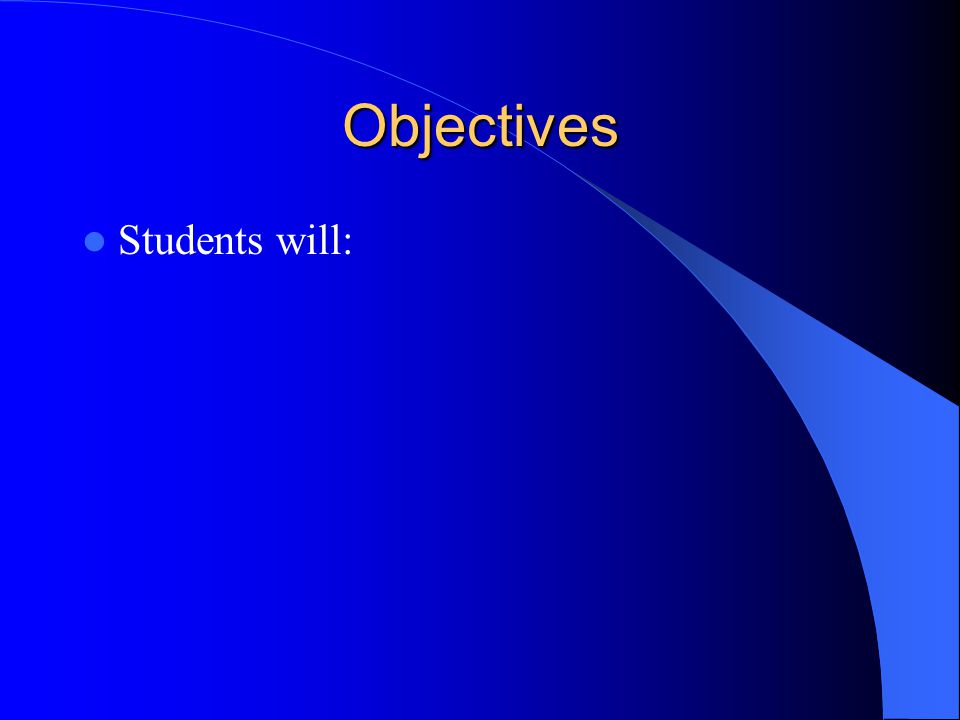 Objectives Students will: