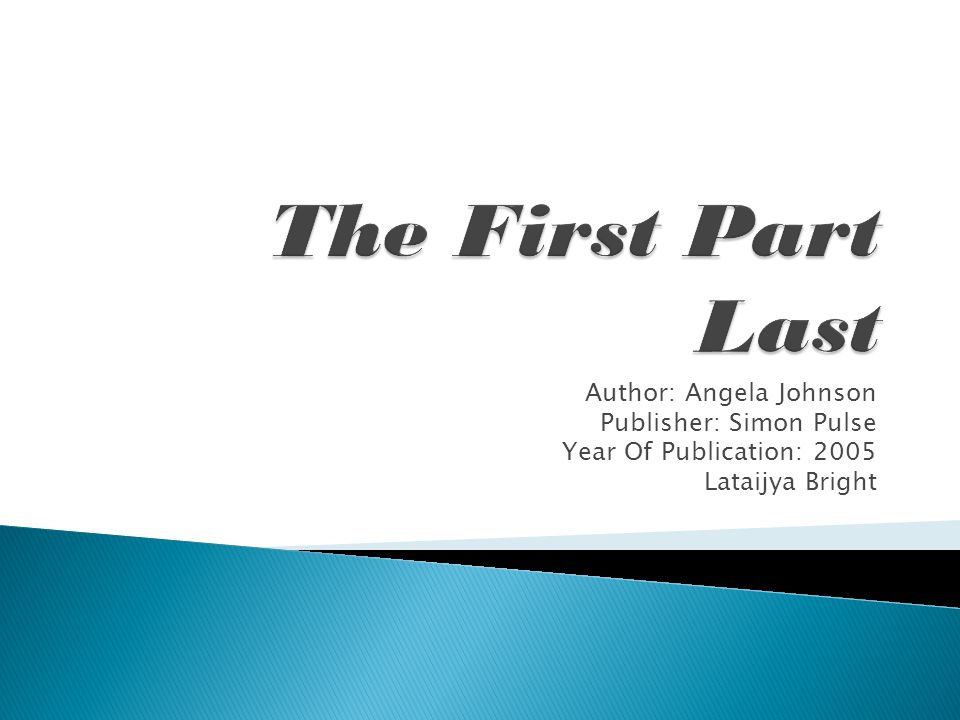 Author: Angela Johnson Publisher: Simon Pulse Year Of Publication: 2005 Lataijya Bright
