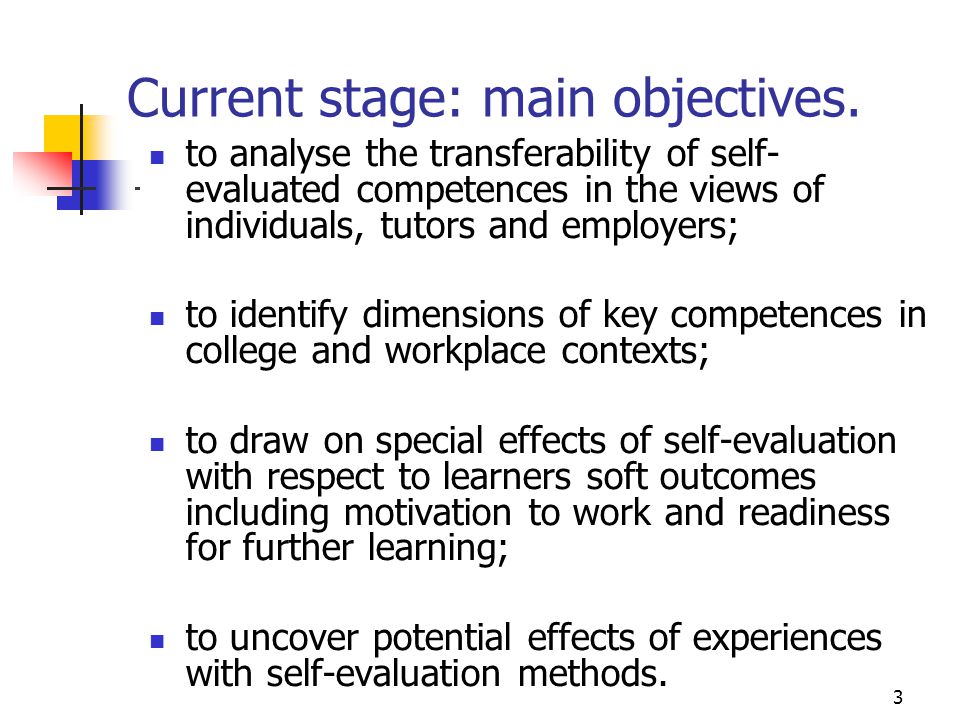3 Current stage: main objectives.