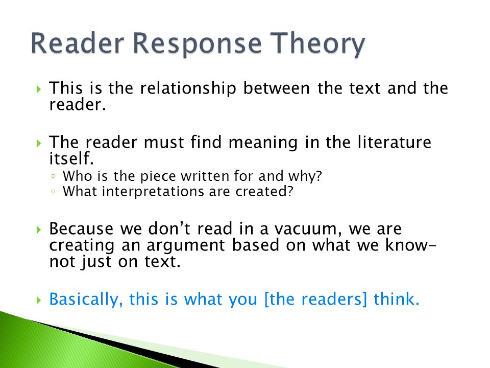  This is the relationship between the text and the reader.