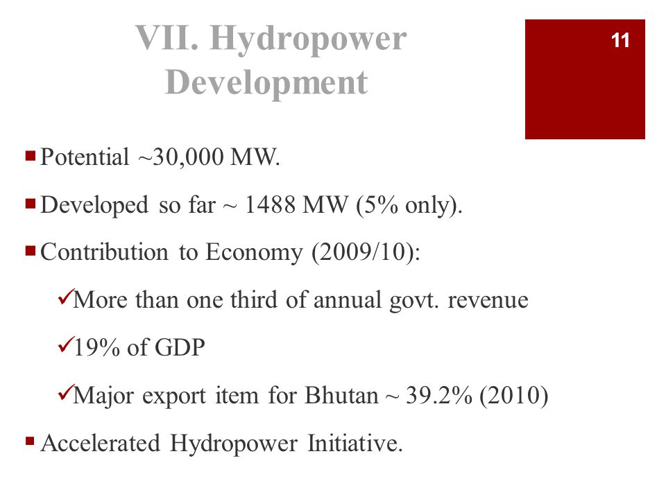 VII. Hydropower Development  Potential ~30,000 MW.