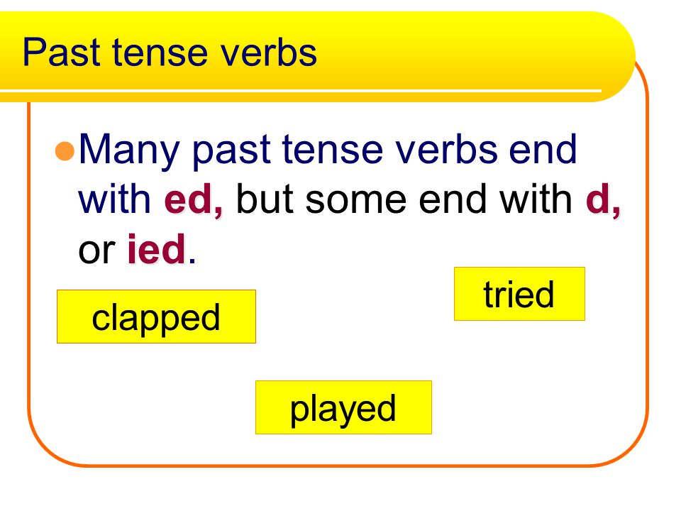 Past Verbs Verbs which tell about actions which happened some time ago are past tense verbs.