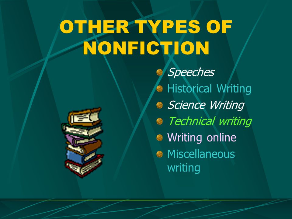 OTHER TYPES OF NONFICTION Speeches Historical Writing Science Writing Technical writing Writing online Miscellaneous writing