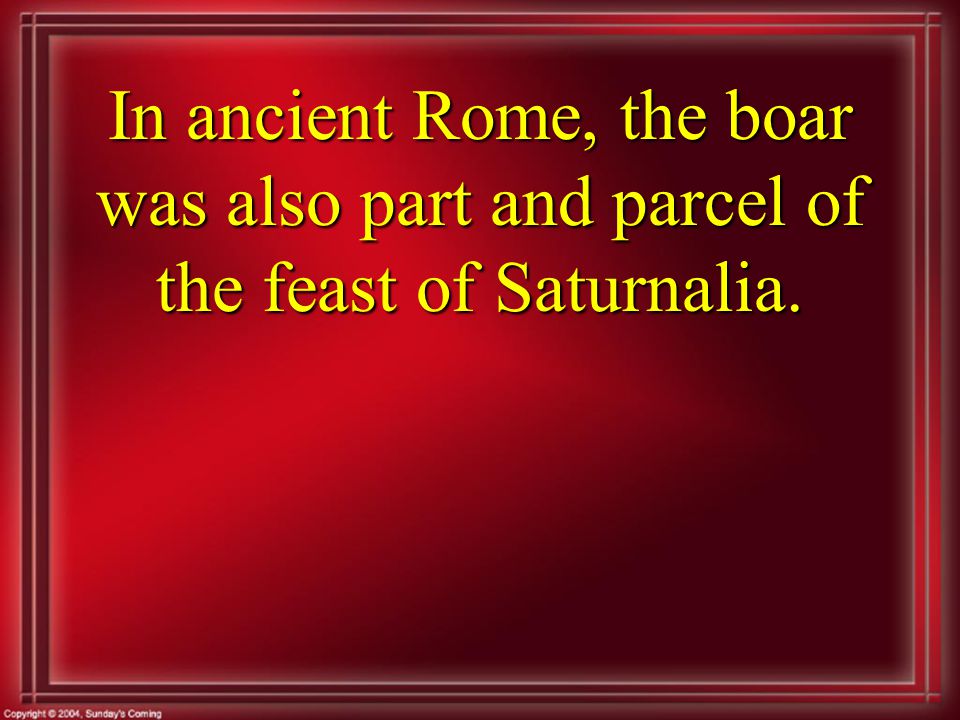 In ancient Rome, the boar was also part and parcel of the feast of Saturnalia.