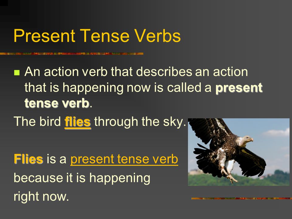 Verb Tenses Verb tenses describe WHEN the action is happening.