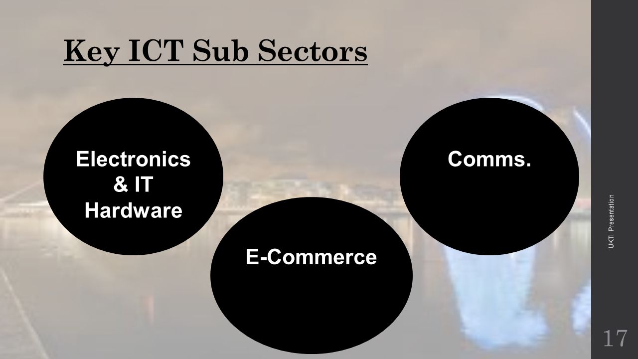Key ICT Sub Sectors 17 Electronics & IT Hardware E-Commerce Comms. UKTI Presentation