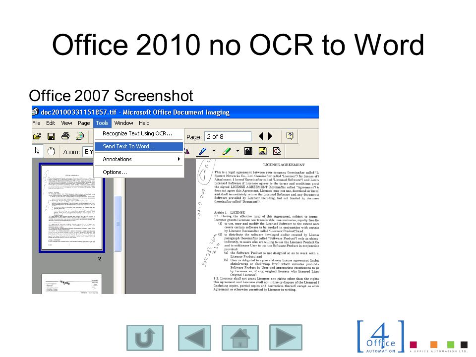 Office 2010 no OCR to Word Office 2007 Screenshot