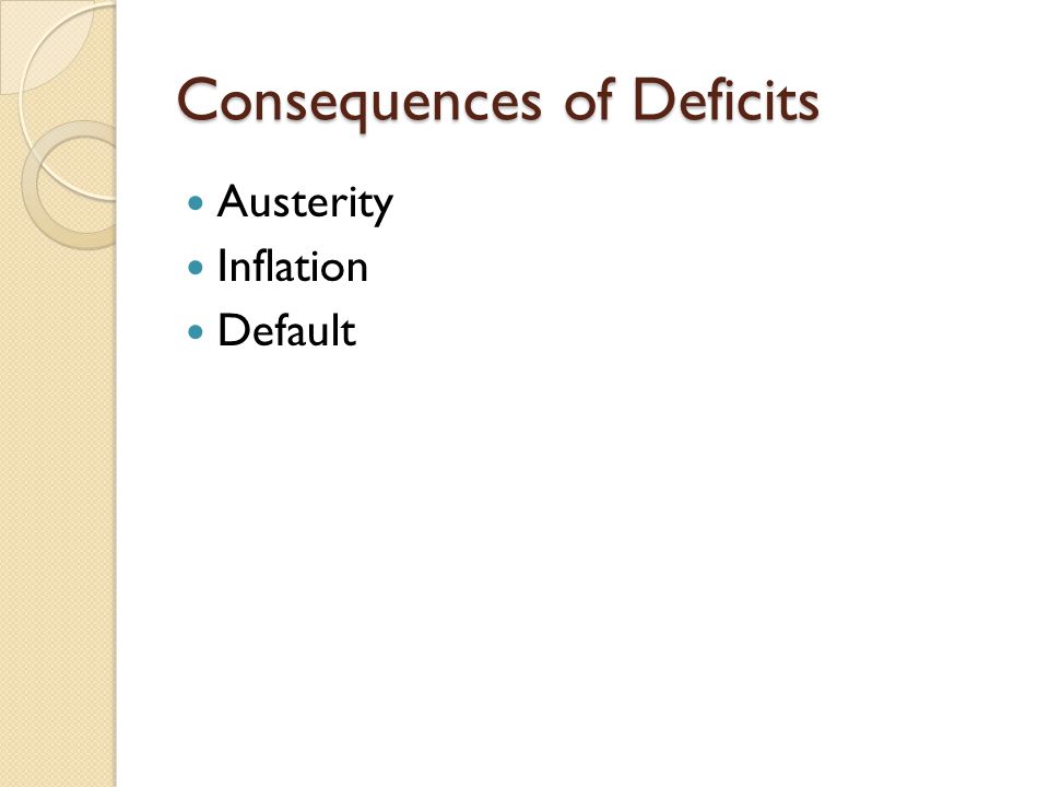 Consequences of Deficits Austerity Inflation Default