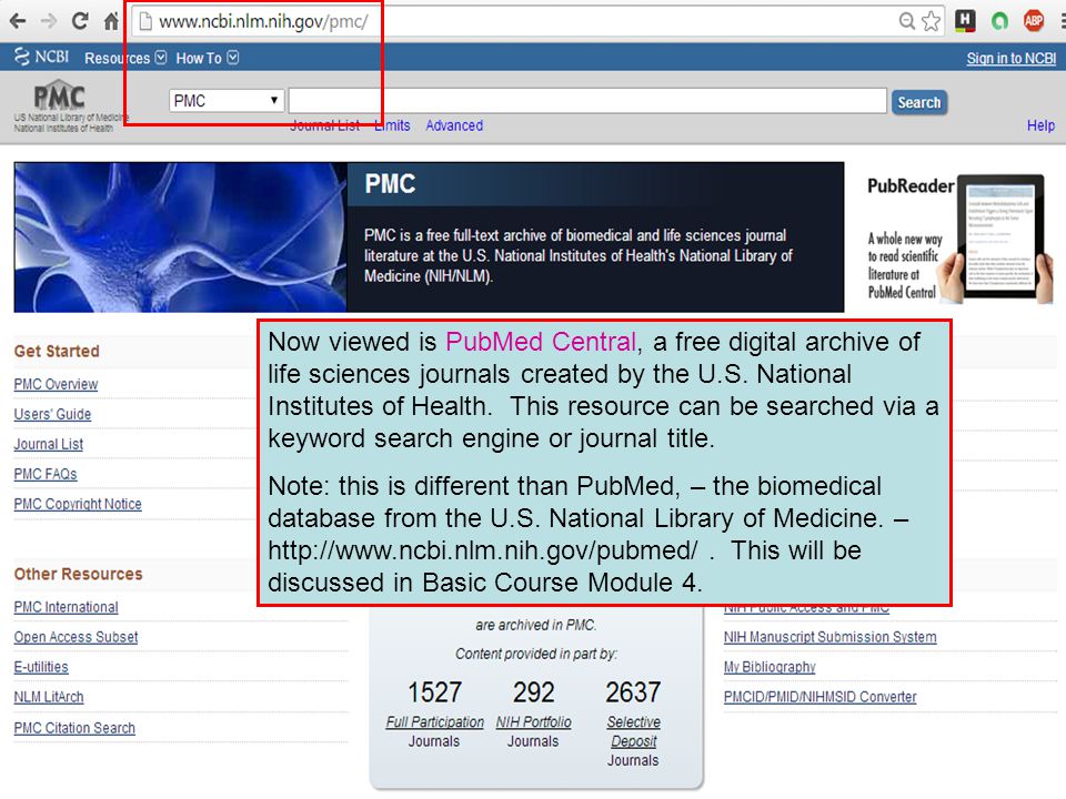 Now viewed is PubMed Central, a free digital archive of life sciences journals created by the U.S.