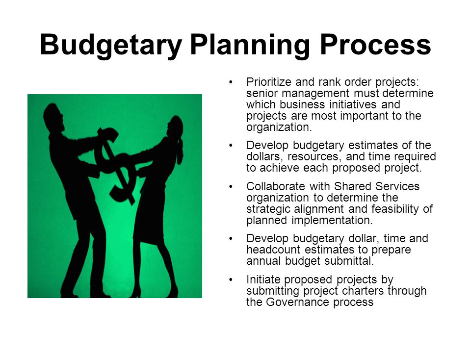 Budgetary Planning Process Prioritize and rank order projects: senior management must determine which business initiatives and projects are most important to the organization.