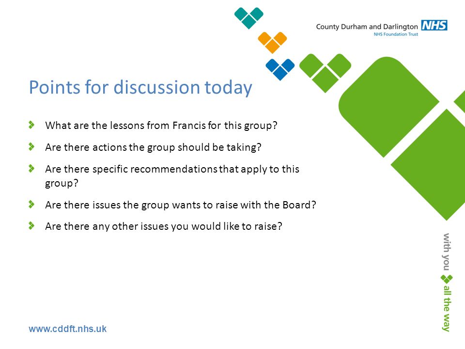 Points for discussion today What are the lessons from Francis for this group.