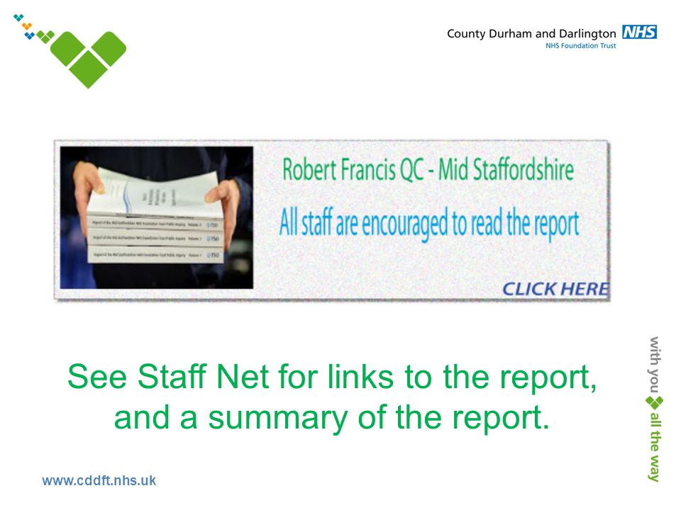 See Staff Net for links to the report, and a summary of the report.
