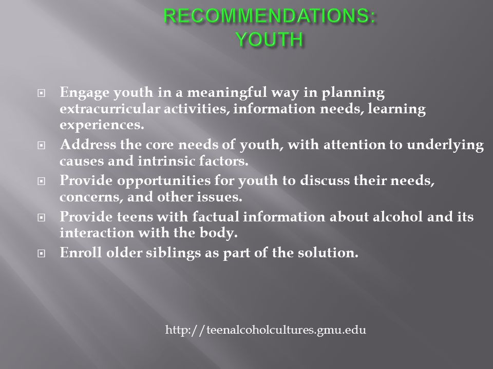  Engage youth in a meaningful way in planning extracurricular activities, information needs, learning experiences.