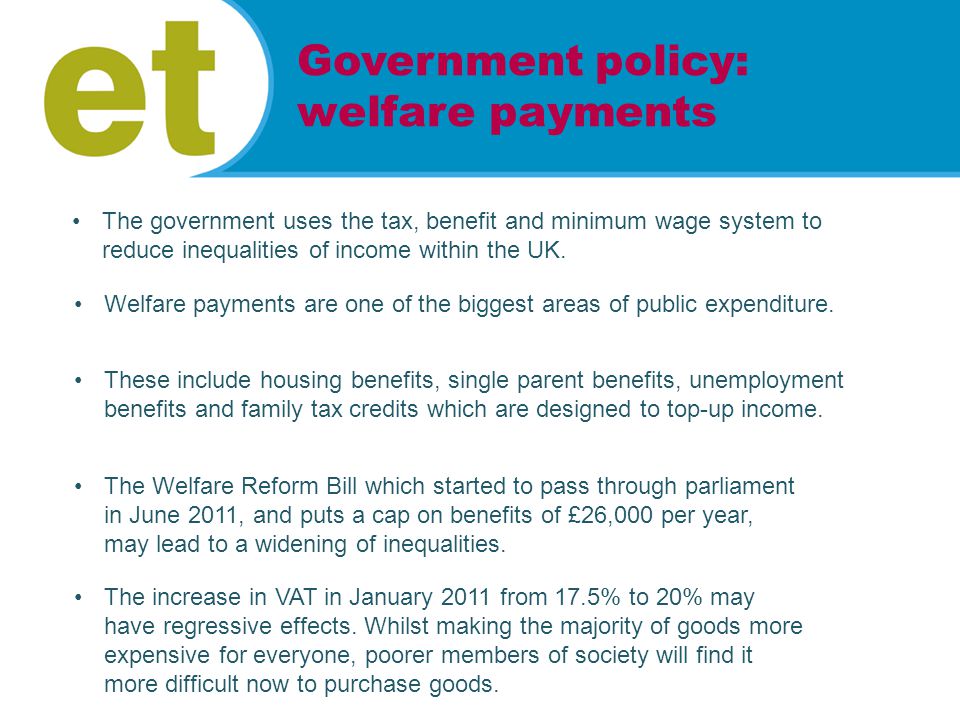 The government uses the tax, benefit and minimum wage system to reduce inequalities of income within the UK.