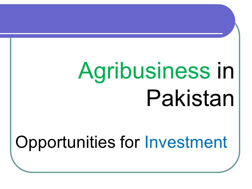 Agribusiness in Pakistan Opportunities for Investment