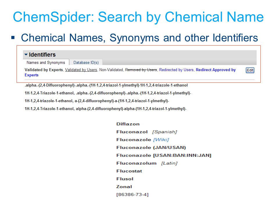 ChemSpider: Search by Chemical Name  Chemical Names, Synonyms and other Identifiers
