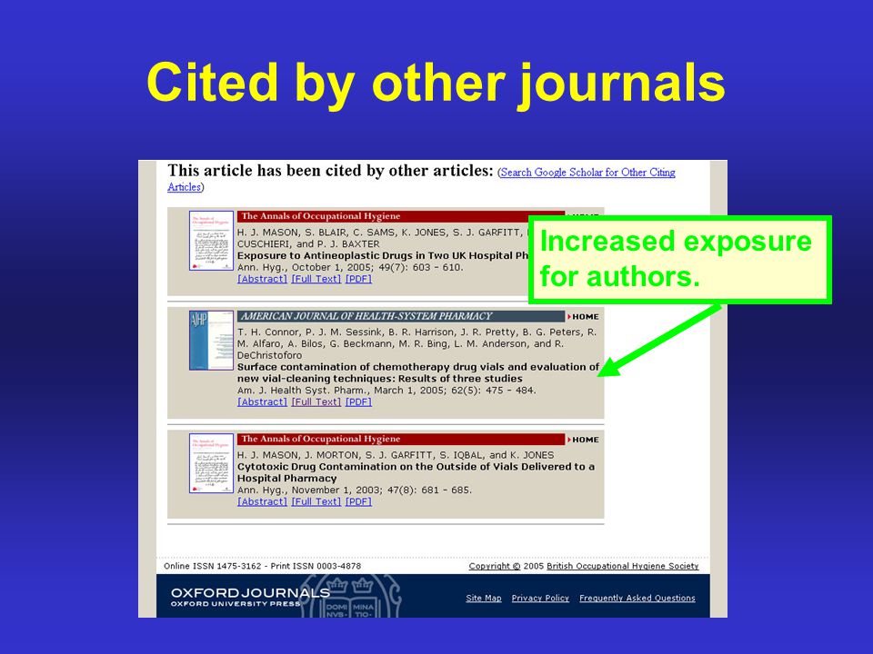 Cited by other journals Increased exposure for authors.
