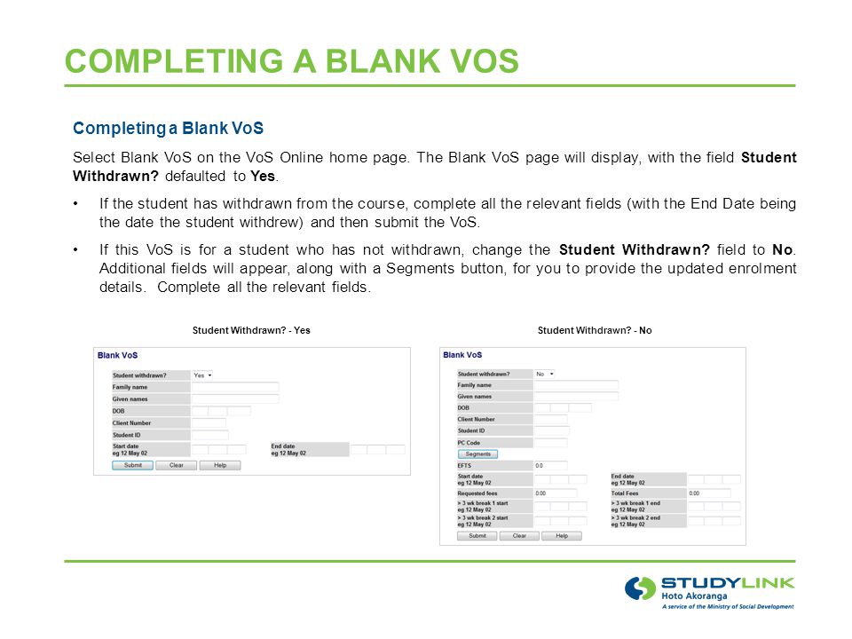 Completing a Blank VoS Select Blank VoS on the VoS Online home page.