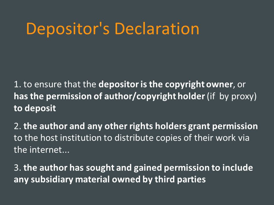 Depositor s Declaration 1.