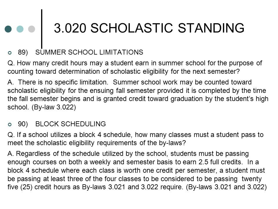 3.020 SCHOLASTIC STANDING 89)SUMMER SCHOOL LIMITATIONS Q.