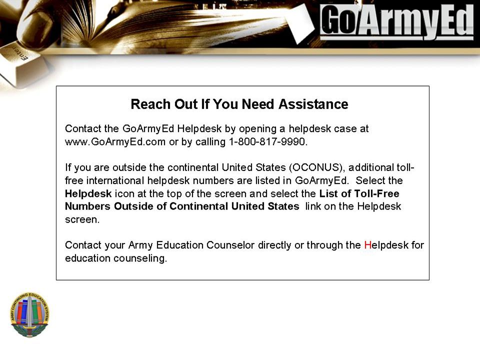 Go Army Ed Quick Start Training Ppt Download