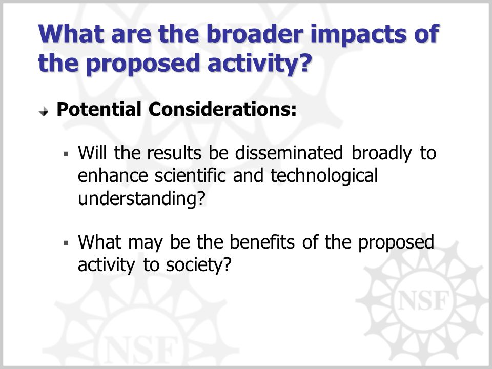 What are the broader impacts of the proposed activity.