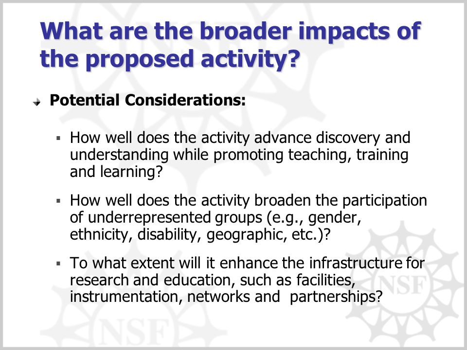 What are the broader impacts of the proposed activity.