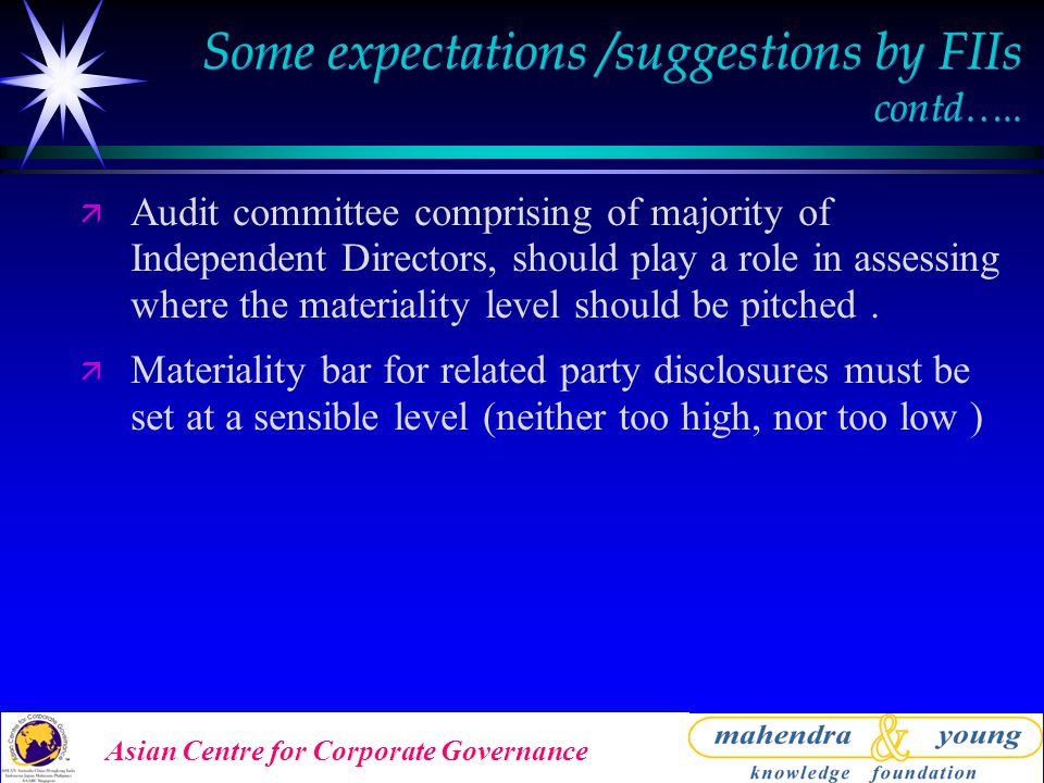 Asian Centre for Corporate Governance Some expectations /suggestions by FIIs contd…..