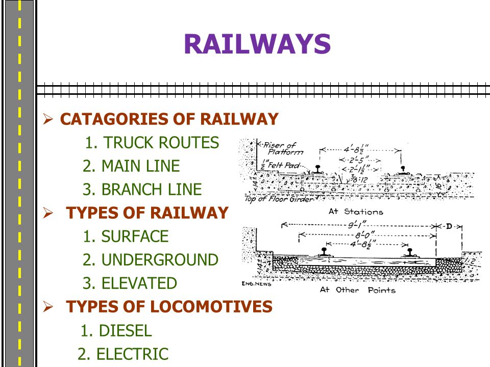 RAILWAYS  CATAGORIES OF RAILWAY 1. TRUCK ROUTES 2.