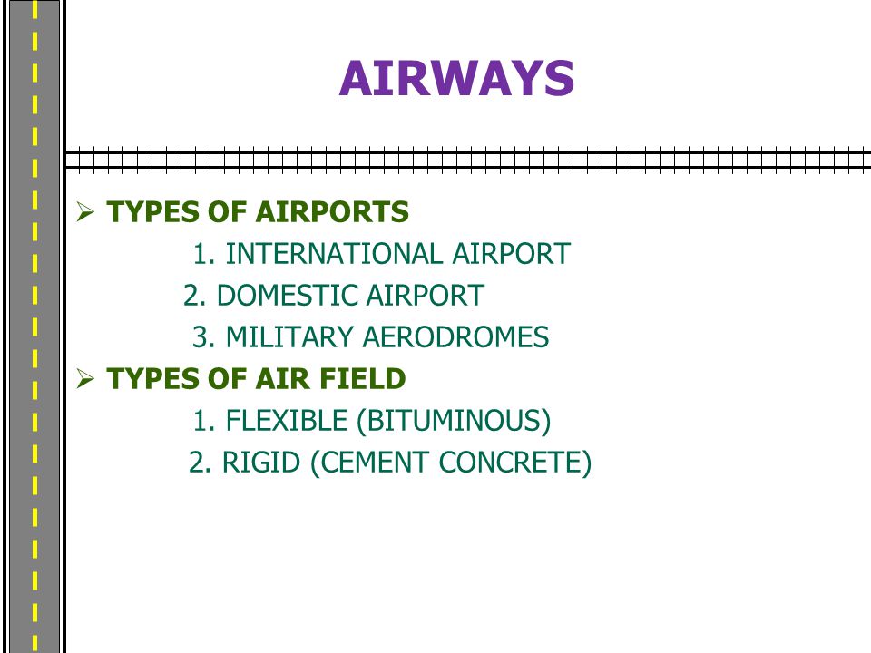 AIRWAYS  TYPES OF AIRPORTS 1. INTERNATIONAL AIRPORT 2.