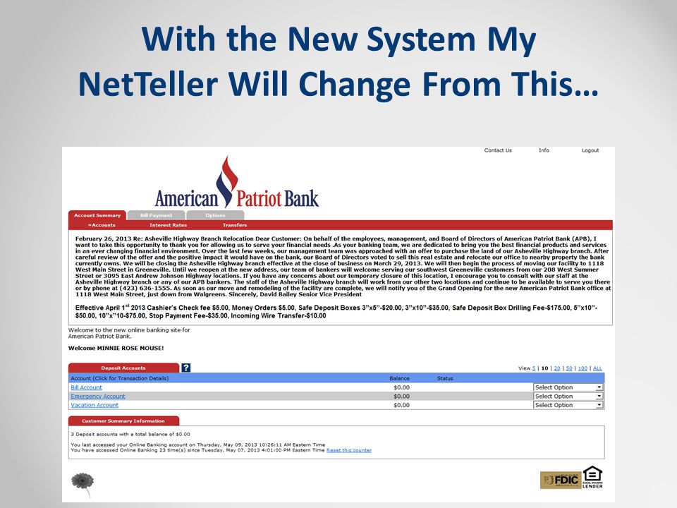 With the New System My NetTeller Will Change From This…