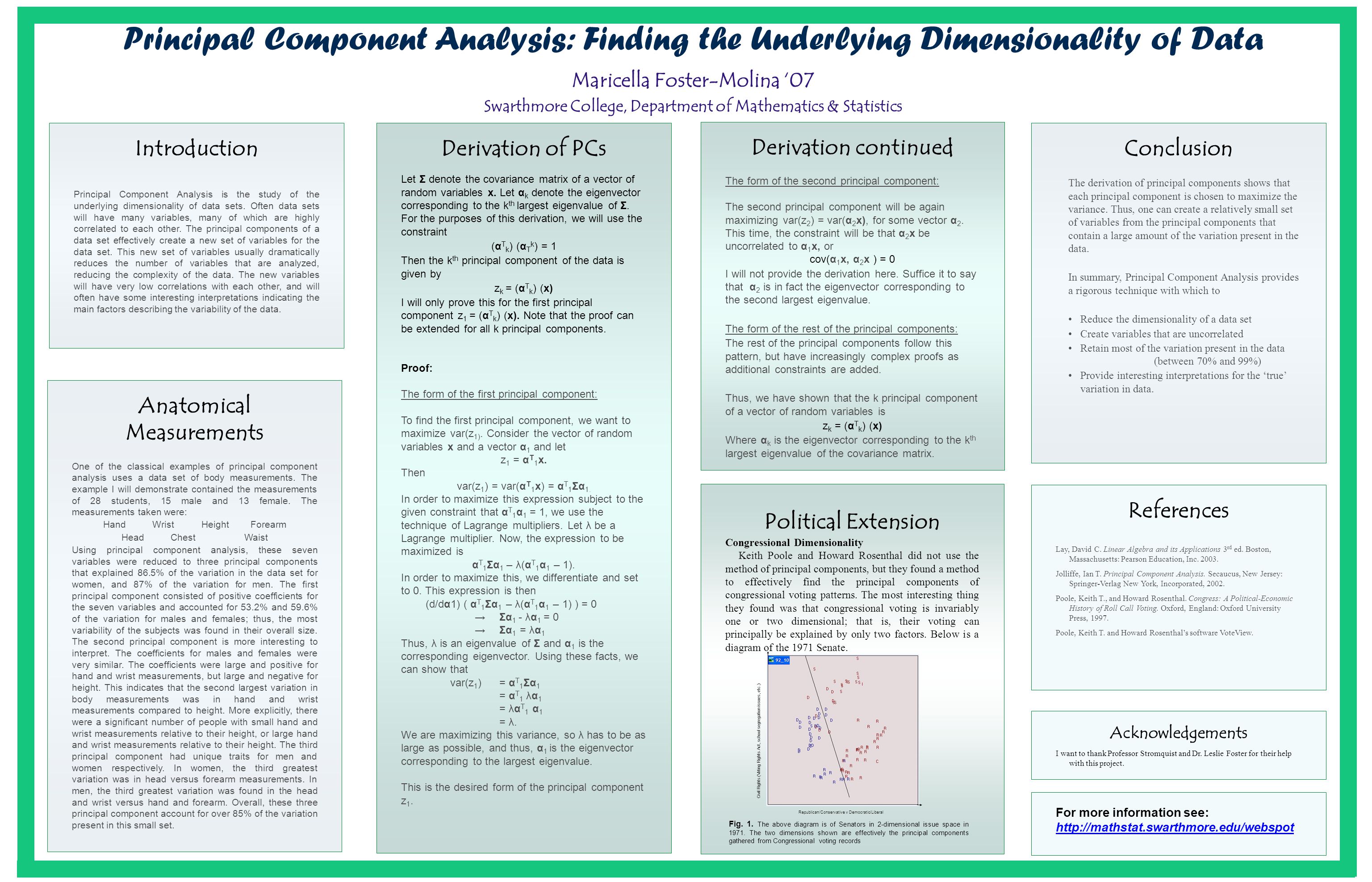 Introduction Principal Component Analysis is the study of the underlying dimensionality of data sets.