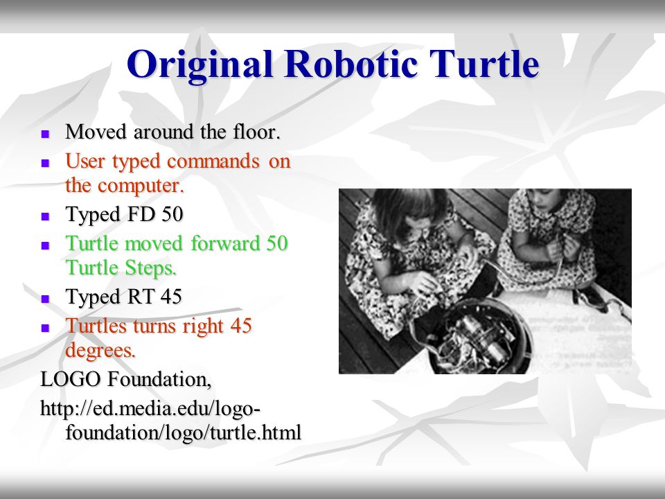 Original Robotic Turtle Moved around the floor. Moved around the floor.