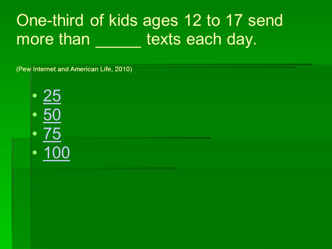 One-third of kids ages 12 to 17 send more than _____ texts each day.