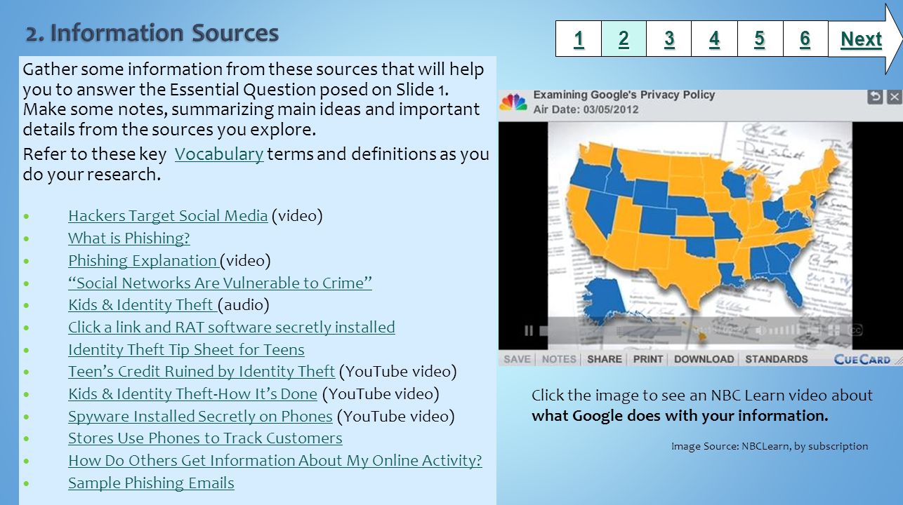 Gather some information from these sources that will help you to answer the Essential Question posed on Slide 1.