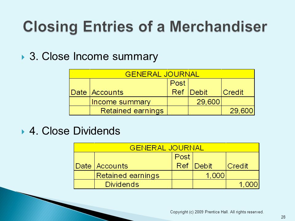  3. Close Income summary  4. Close Dividends 28 Copyright (c) 2009 Prentice Hall.