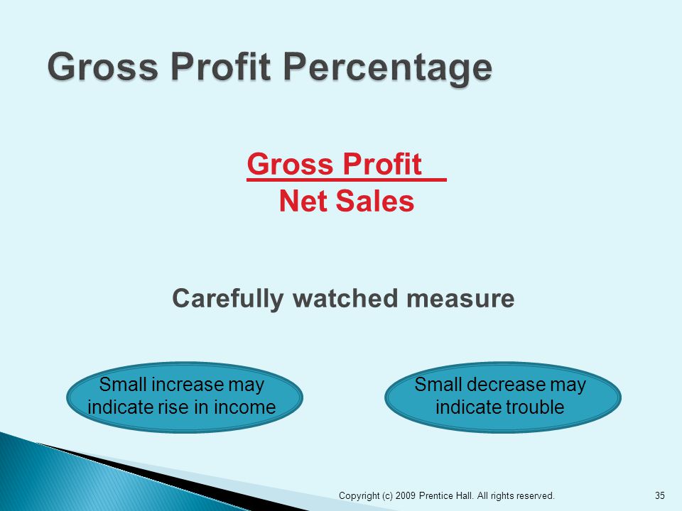 35 Carefully watched measure Gross Profit Net Sales Copyright (c) 2009 Prentice Hall.