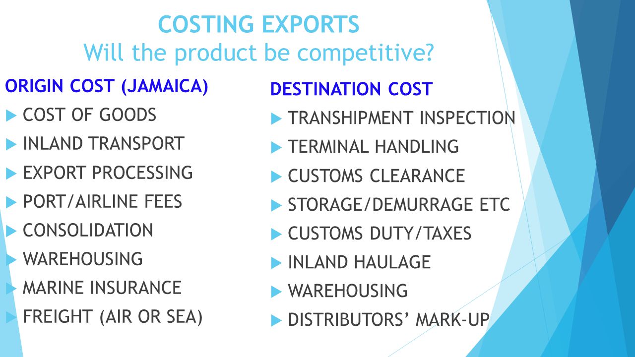 COSTING EXPORTS Will the product be competitive.