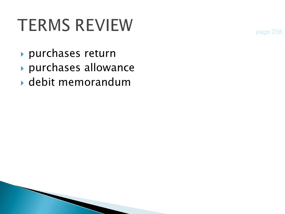  purchases return  purchases allowance  debit memorandum page 258