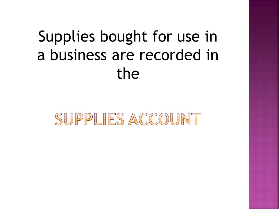 Supplies bought for use in a business are recorded in the