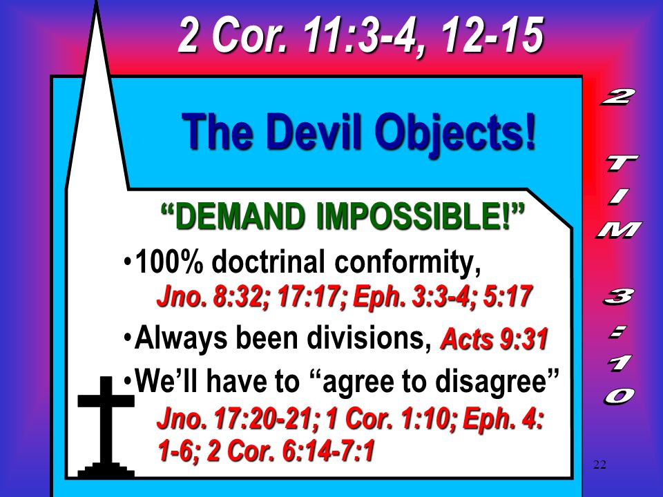 22 The Devil Objects. DEMAND IMPOSSIBLE! 100% doctrinal conformity, Jno.
