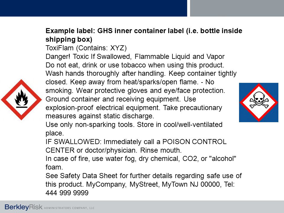 Example label: GHS inner container label (i.e.