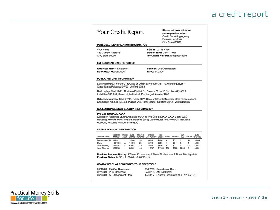 a credit report teens 2 – lesson 7 - slide 7-2e