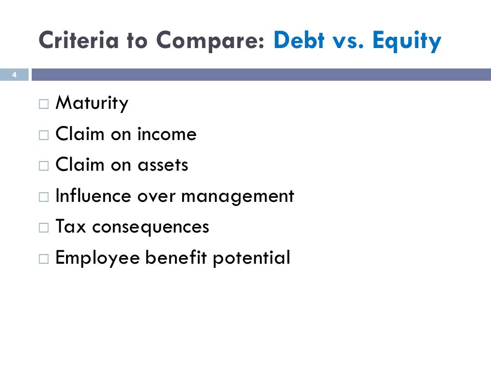 Criteria to Compare: Debt vs.