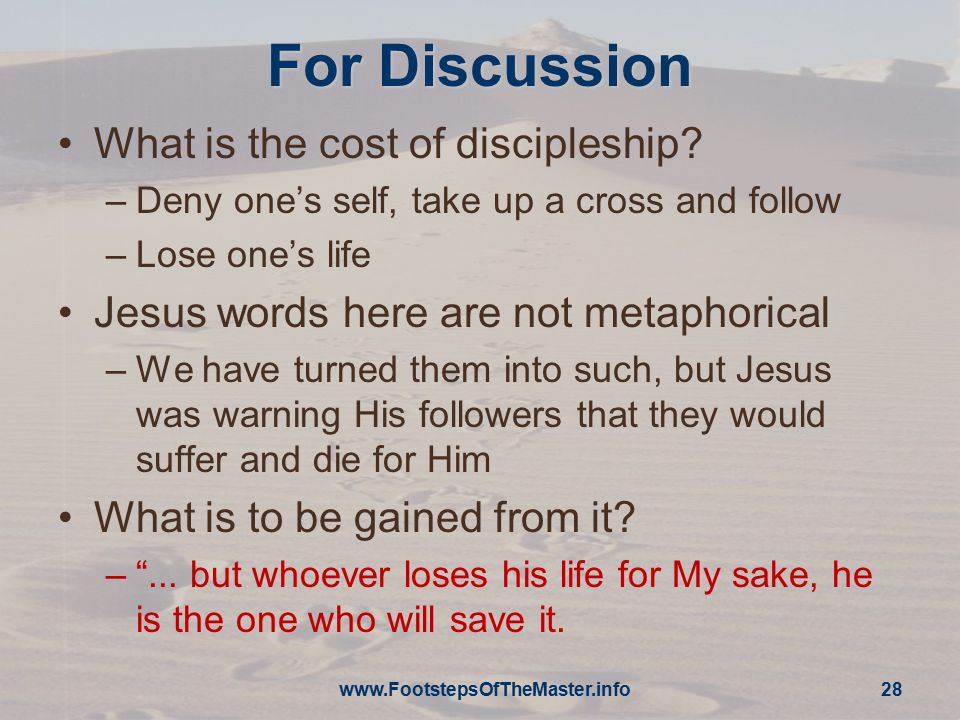 For Discussion What is the cost of discipleship.