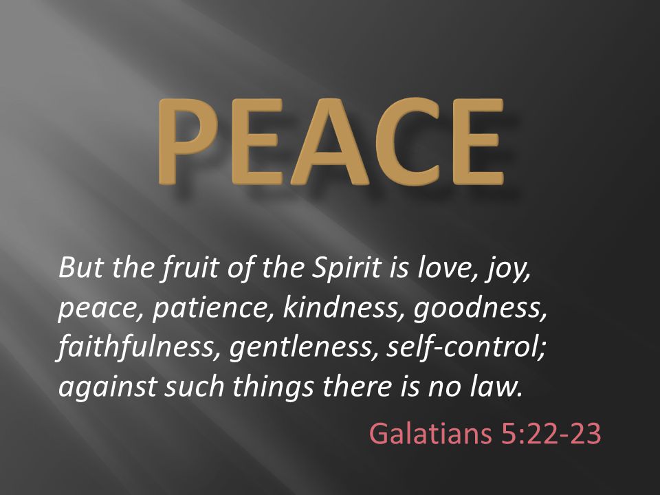 But the fruit of the Spirit is love, joy, peace, patience, kindness, goodness, faithfulness, gentleness, self-control; against such things there is no law.