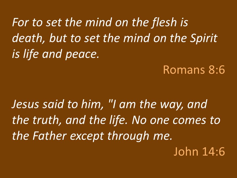 For to set the mind on the flesh is death, but to set the mind on the Spirit is life and peace.