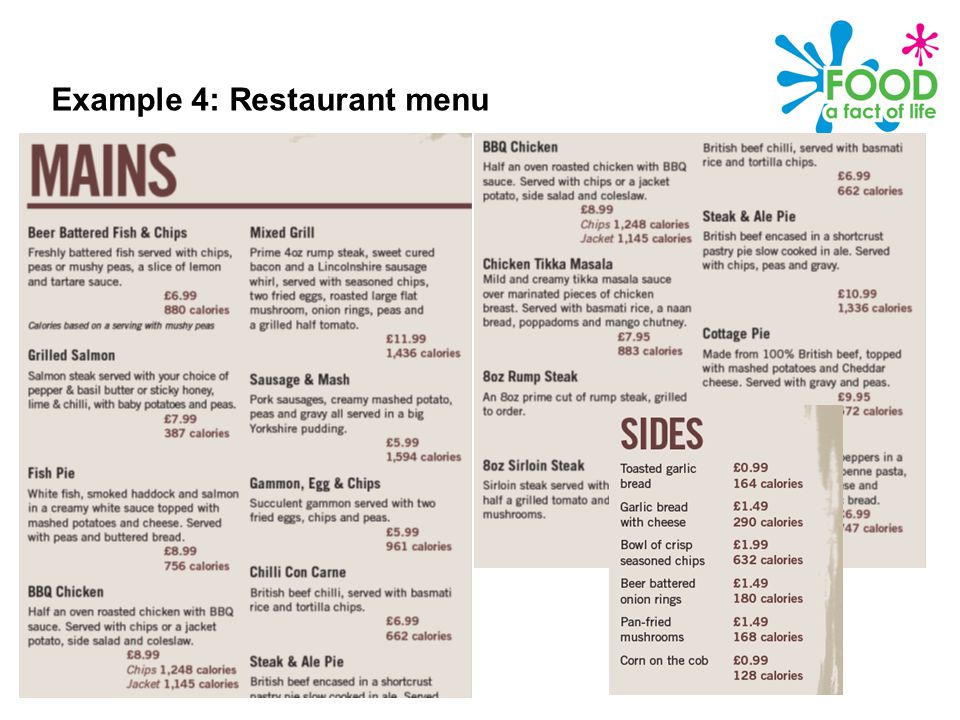 Public Health Responsibility Deal - Calories on the menu Example 4: Restaur...