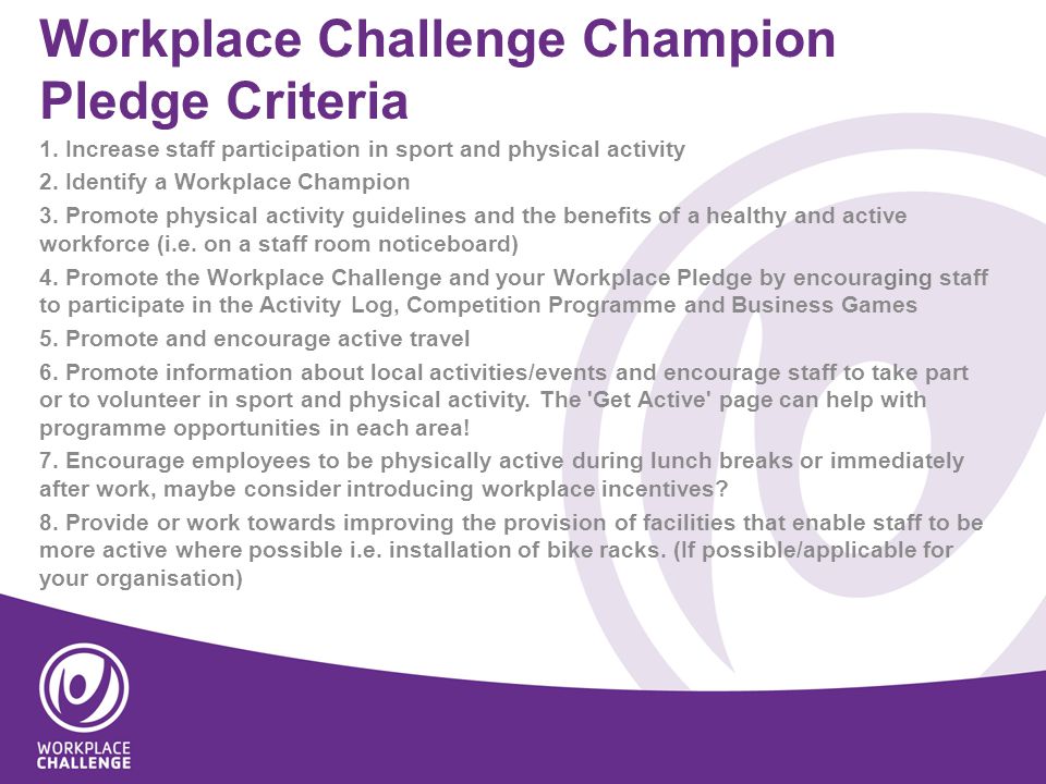 Workplace Challenge Champion Pledge Criteria 1.