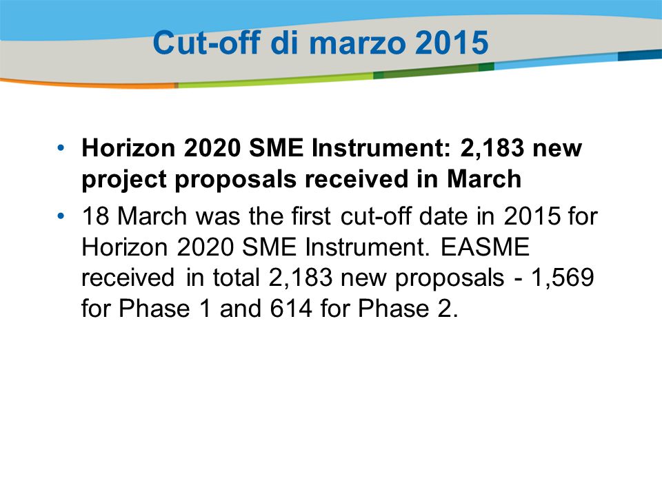 Lo Strumento PMI in Horizon 2020 dati sulle prime cut-off. - ppt download